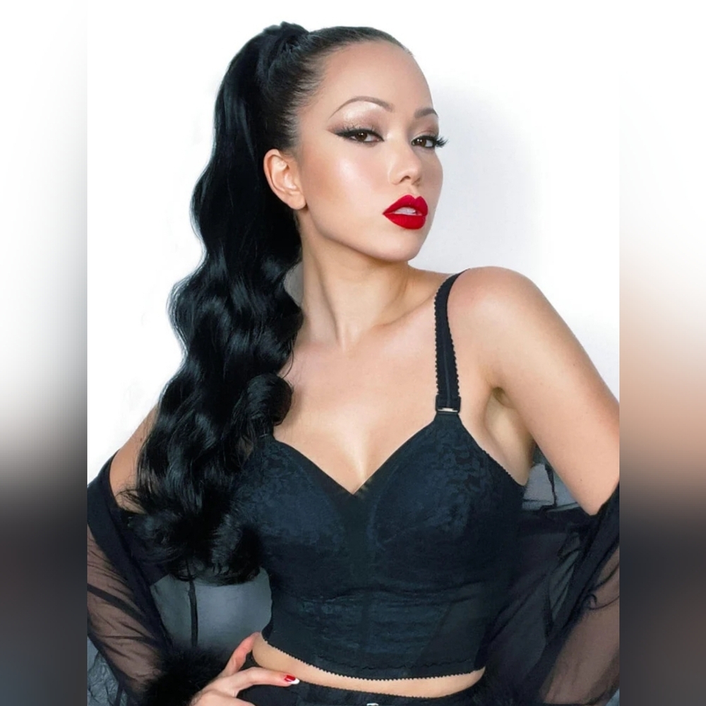 Annabelles Wigs Kitrysha Long Wave Pony Tail Black Pinup Retro Vlv Dita
